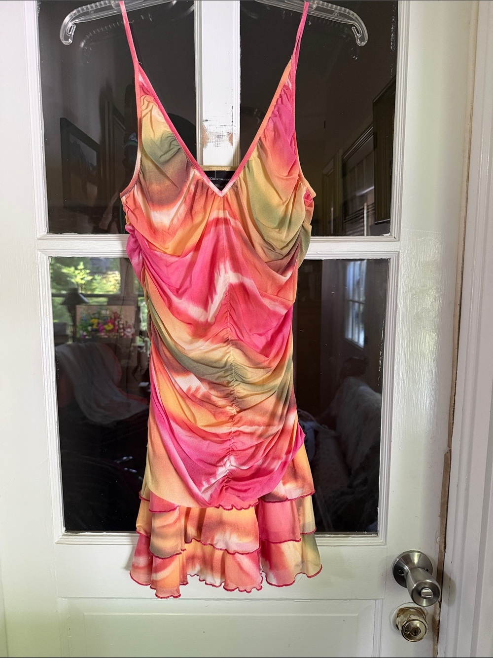Moda International Pink and Yellow Multi-Color Ruched Mini Dress